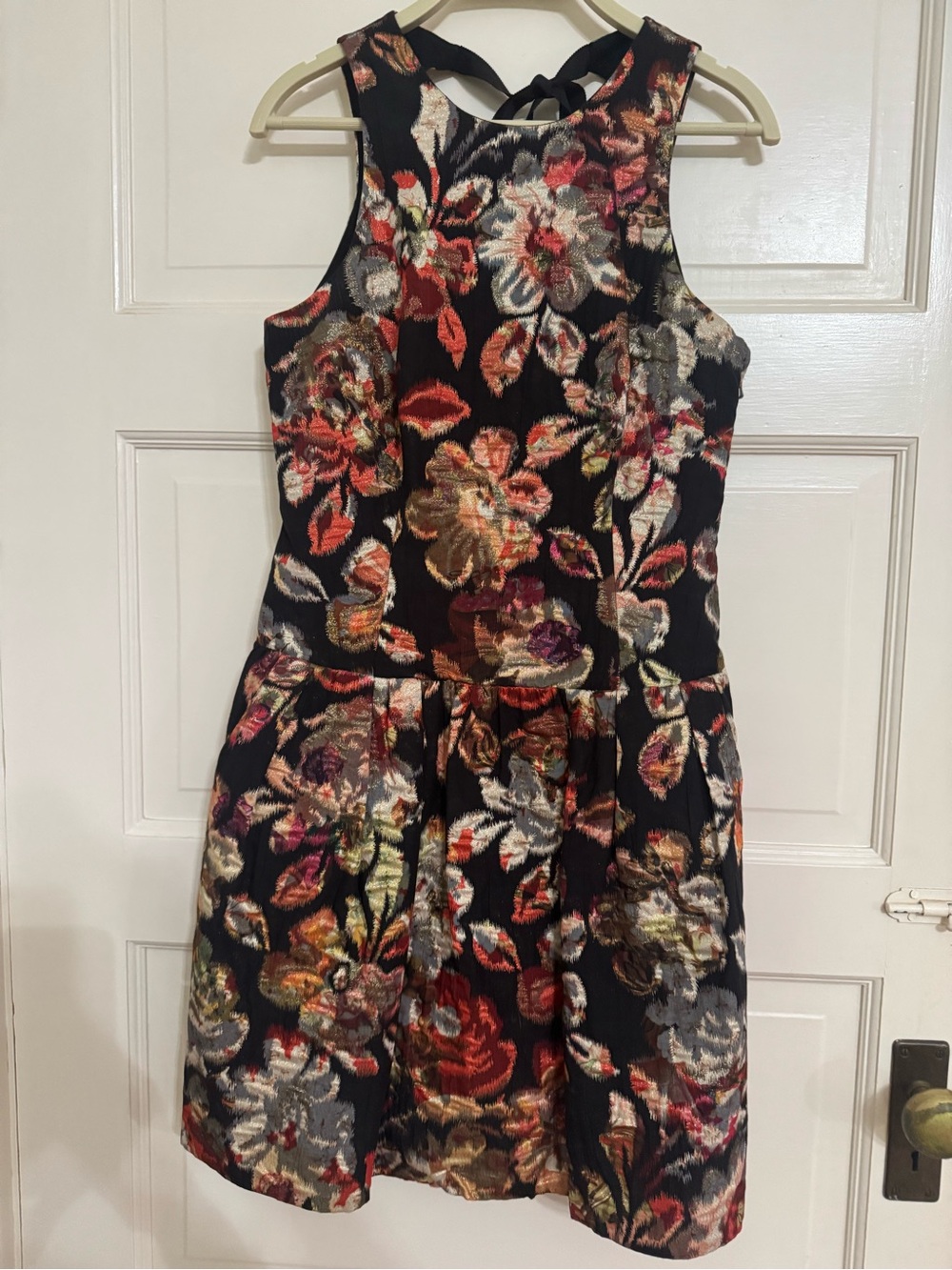 leifsdottir/ Anthropologie Black Floral Jacquard Mini Dress